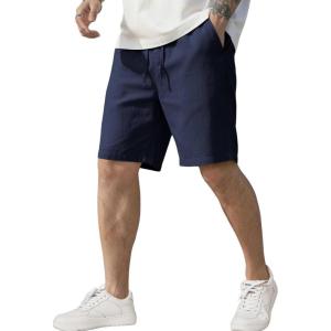 imageCOOFANDY Mens Linen Shorts Casual Elastic Waist Drawstring Short Summer Beach Vacation ShortsNavy Blue