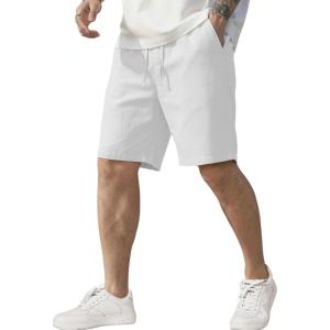 imageCOOFANDY Mens Linen Shorts Casual Elastic Waist Drawstring Short Summer Beach Vacation ShortsWhite