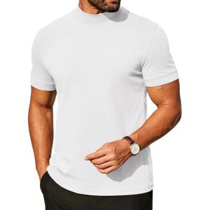 imageCOOFANDY Mens Mock Turtleneck Shirts Casual Premium Cotton Short Sleeve Shirt Basic Half Neck TShirtsAll White