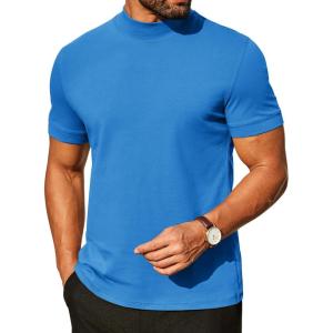 imageCOOFANDY Mens Mock Turtleneck Shirts Casual Premium Cotton Short Sleeve Shirt Basic Half Neck TShirtsBlue