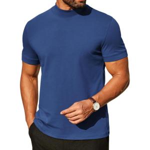 imageCOOFANDY Mens Mock Turtleneck Shirts Casual Premium Cotton Short Sleeve Shirt Basic Half Neck TShirtsDark Blue