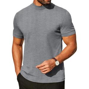 imageCOOFANDY Mens Mock Turtleneck Shirts Casual Premium Cotton Short Sleeve Shirt Basic Half Neck TShirtsGray