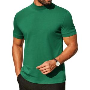 imageCOOFANDY Mens Mock Turtleneck Shirts Casual Premium Cotton Short Sleeve Shirt Basic Half Neck TShirtsGreen