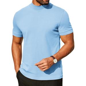 imageCOOFANDY Mens Mock Turtleneck Shirts Casual Premium Cotton Short Sleeve Shirt Basic Half Neck TShirtsLight Blue