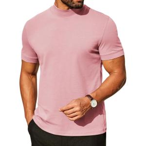 imageCOOFANDY Mens Mock Turtleneck Shirts Casual Premium Cotton Short Sleeve Shirt Basic Half Neck TShirtsPink