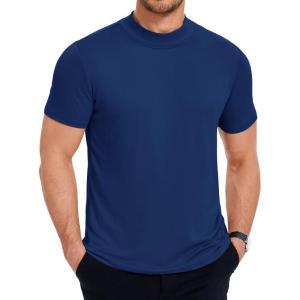 imageCOOFANDY Mens Mock Turtleneck T Shirt Short Sleeve Slim Fit Basic Casual Solid Color Pullover TeeDark Blue