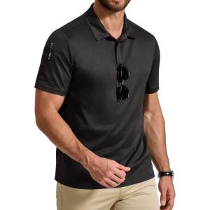 imageCOOFANDY Mens Polo Shirt Short Sleeve Quick Dry Tactical Shirts Golf Polos Collared Work Shirts for Men with Pocket01black