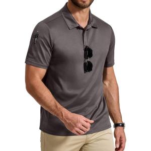 imageCOOFANDY Mens Polo Shirt Short Sleeve Quick Dry Tactical Shirts Golf Polos Collared Work Shirts for Men with PocketDark Grey