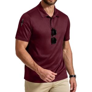 imageCOOFANDY Mens Polo Shirt Short Sleeve Quick Dry Tactical Shirts Golf Polos Collared Work Shirts for Men with PocketDark Red