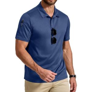 imageCOOFANDY Mens Polo Shirt Short Sleeve Quick Dry Tactical Shirts Golf Polos Collared Work Shirts for Men with PocketDenim Blue