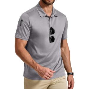 imageCOOFANDY Mens Polo Shirt Short Sleeve Quick Dry Tactical Shirts Golf Polos Collared Work Shirts for Men with PocketLight Grey