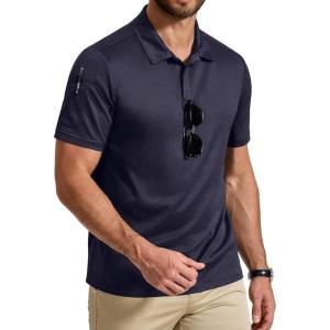 imageCOOFANDY Mens Polo Shirt Short Sleeve Quick Dry Tactical Shirts Golf Polos Collared Work Shirts for Men with PocketNavy Blue