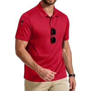 imageCOOFANDY Mens Polo Shirt Short Sleeve Quick Dry Tactical Shirts Golf Polos Collared Work Shirts for Men with PocketRed