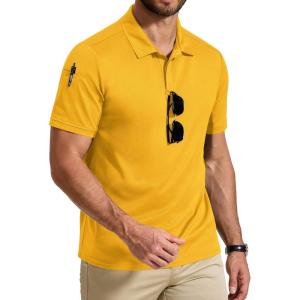 imageCOOFANDY Mens Polo Shirt Short Sleeve Quick Dry Tactical Shirts Golf Polos Collared Work Shirts for Men with PocketYellow