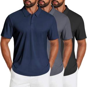 imageCOOFANDY Mens Polo Shirts Short Sleeve Golf Shirt UPF50 Moisture Wicking Quick Dry Collared Performance Polo Shirts for MenBlacknavydark Grey
