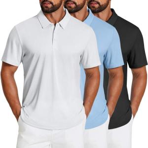 imageCOOFANDY Mens Polo Shirts Short Sleeve Golf Shirt UPF50 Moisture Wicking Quick Dry Collared Performance Polo Shirts for MenBlackwhitelight Blue