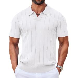 imageCOOFANDY Mens Polo Shirts Short Sleeve V Neck Knit Shirts for Men Casual Old Money Clothes Mens Golf ShirtWhite