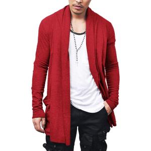 imageCOOFANDY Mens Ruffle Shawl Collar Cardigan Open Front Lightweight Long Length Drape Cape Overcoat with PocketsRed