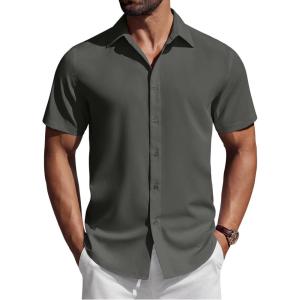 imageCOOFANDY Mens Short Sleeve Button Down Shirts Casual Summer Shirt Untucked Dress ShirtsDeep Green