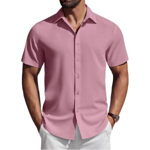 imageCOOFANDY Mens Short Sleeve Button Down Shirts Casual Summer Shirt Untucked Dress ShirtsRose