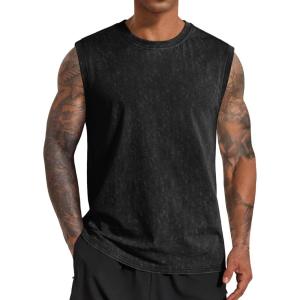 imageCOOFANDY Mens Sleeveless Shirts Cotton Workout Tank Tops Casual Muscle Washed T Shirt Summer Beach Tee Loose FitBlack