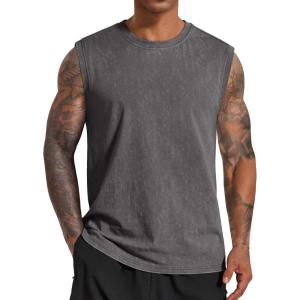 imageCOOFANDY Mens Sleeveless Shirts Cotton Workout Tank Tops Casual Muscle Washed T Shirt Summer Beach Tee Loose FitDark Gray