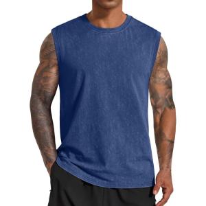 imageCOOFANDY Mens Sleeveless Shirts Cotton Workout Tank Tops Casual Muscle Washed T Shirt Summer Beach Tee Loose FitNavy Blue