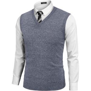 imageCOOFANDY Mens Sleeveless Sweater Vest Lightweight VNeck Cotton Vest PulloverBlue and White