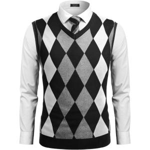 imageCOOFANDY Mens Sleeveless V Neck Pullover Sweater Slim Fit Casual Argyle Vest SweatersBlack