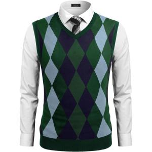 imageCOOFANDY Mens Sleeveless V Neck Pullover Sweater Slim Fit Casual Argyle Vest SweatersGreen