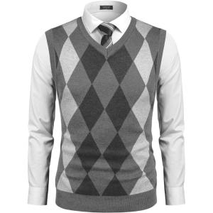 imageCOOFANDY Mens Sleeveless V Neck Pullover Sweater Slim Fit Casual Argyle Vest SweatersGrey