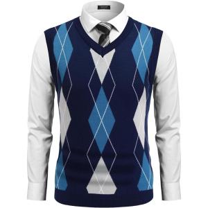 imageCOOFANDY Mens Sleeveless V Neck Pullover Sweater Slim Fit Casual Argyle Vest SweatersGw263 Blue and Gray Plaid