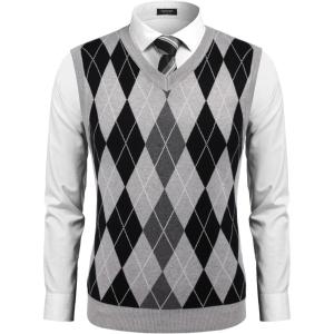 imageCOOFANDY Mens Sleeveless V Neck Pullover Sweater Slim Fit Casual Argyle Vest SweatersLight Grey