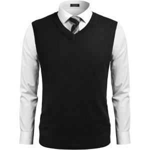 imageCOOFANDY Mens Sleeveless V Neck Pullover Sweater Slim Fit Casual Argyle Vest SweatersPure Black