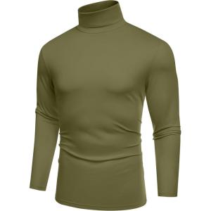 imageCOOFANDY Mens Slim Fit Basic Turtleneck TShirt Long Sleeve Solid T Shirts Casual Knit Pullover Thermal TopsArmy Green