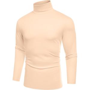 imageCOOFANDY Mens Slim Fit Basic Turtleneck TShirt Long Sleeve Solid T Shirts Casual Knit Pullover Thermal TopsBeige
