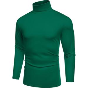 imageCOOFANDY Mens Slim Fit Basic Turtleneck TShirt Long Sleeve Solid T Shirts Casual Knit Pullover Thermal TopsDark Green