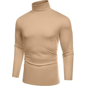 imageCOOFANDY Mens Slim Fit Basic Turtleneck TShirt Long Sleeve Solid T Shirts Casual Knit Pullover Thermal TopsKhaki
