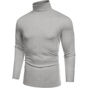 imageCOOFANDY Mens Slim Fit Basic Turtleneck TShirt Long Sleeve Solid T Shirts Casual Knit Pullover Thermal TopsLight Grey