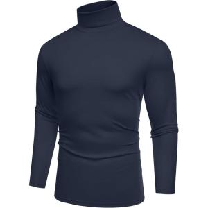 imageCOOFANDY Mens Slim Fit Basic Turtleneck TShirt Long Sleeve Solid T Shirts Casual Knit Pullover Thermal TopsNavy Blue