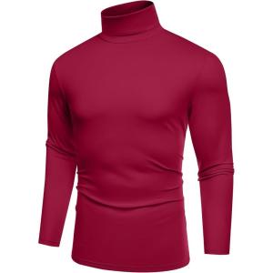 imageCOOFANDY Mens Slim Fit Basic Turtleneck TShirt Long Sleeve Solid T Shirts Casual Knit Pullover Thermal TopsWine Red