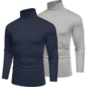 imageCOOFANDY Mens Slim Fit Basic Turtleneck TShirt Long Sleeve Solid T Shirts Casual Knit Pullover Thermal TopsYnavy Bluelight Grey