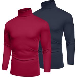 imageCOOFANDY Mens Slim Fit Basic Turtleneck TShirt Long Sleeve Solid T Shirts Casual Knit Pullover Thermal TopsYnavy Bluewine Red