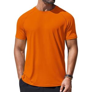 imageCOOFANDY Mens Swim Shirt Short Sleeve UPF 50 Sun Protection Shirt Rah Guard Athletic Quick Dry T ShirtsOrange