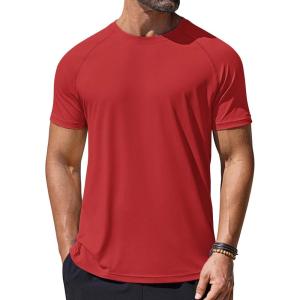 imageCOOFANDY Mens Swim Shirt Short Sleeve UPF 50 Sun Protection Shirt Rah Guard Athletic Quick Dry T ShirtsRed