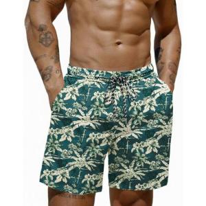 imageCOOFANDY Mens Swim Trunks 7 inch Bathing Suit with Mesh Liner Swim Shorts Board Short SwimsuitBlue Green Coconut Tree