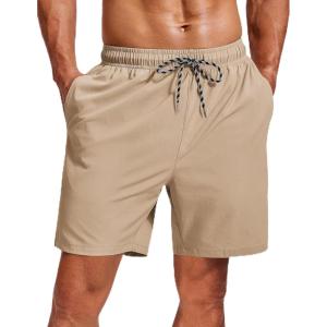 imageCOOFANDY Mens Swim Trunks 7 inch Bathing Suit with Mesh Liner Swim Shorts Board Short SwimsuitKhaki