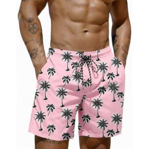 imageCOOFANDY Mens Swim Trunks 7 inch Bathing Suit with Mesh Liner Swim Shorts Board Short SwimsuitPink Coconut Tree