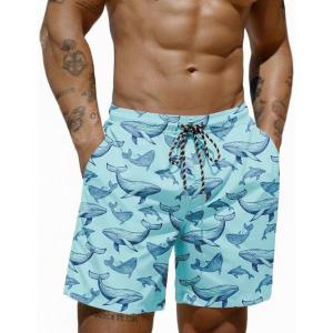 imageCOOFANDY Mens Swim Trunks 7 inch Bathing Suit with Mesh Liner Swim Shorts Board Short SwimsuitTurquoise Dolphin and Whale