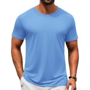 imageCOOFANDY Mens TShirts Short Sleeve Crew Neck T Shirts Casual Classic Basic Tee ShirtsLight Blue